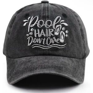 Black Embroidered Cap “Pool Hair Don't Care”